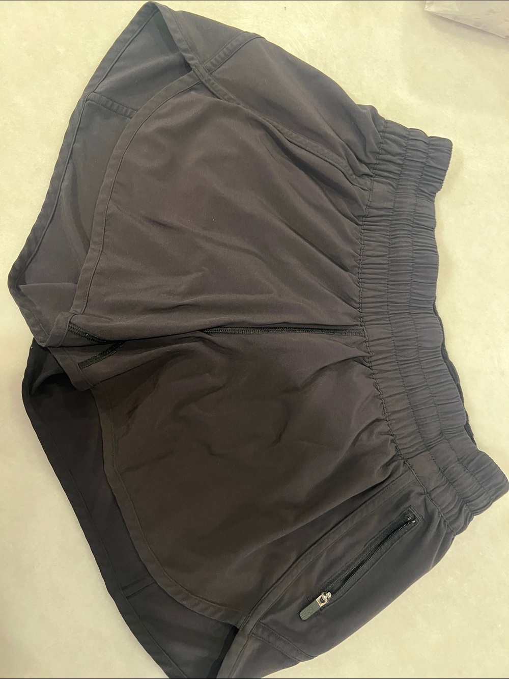 lululemon athletica Black Elastic-Waist Run Shorts with Zipper Pocket